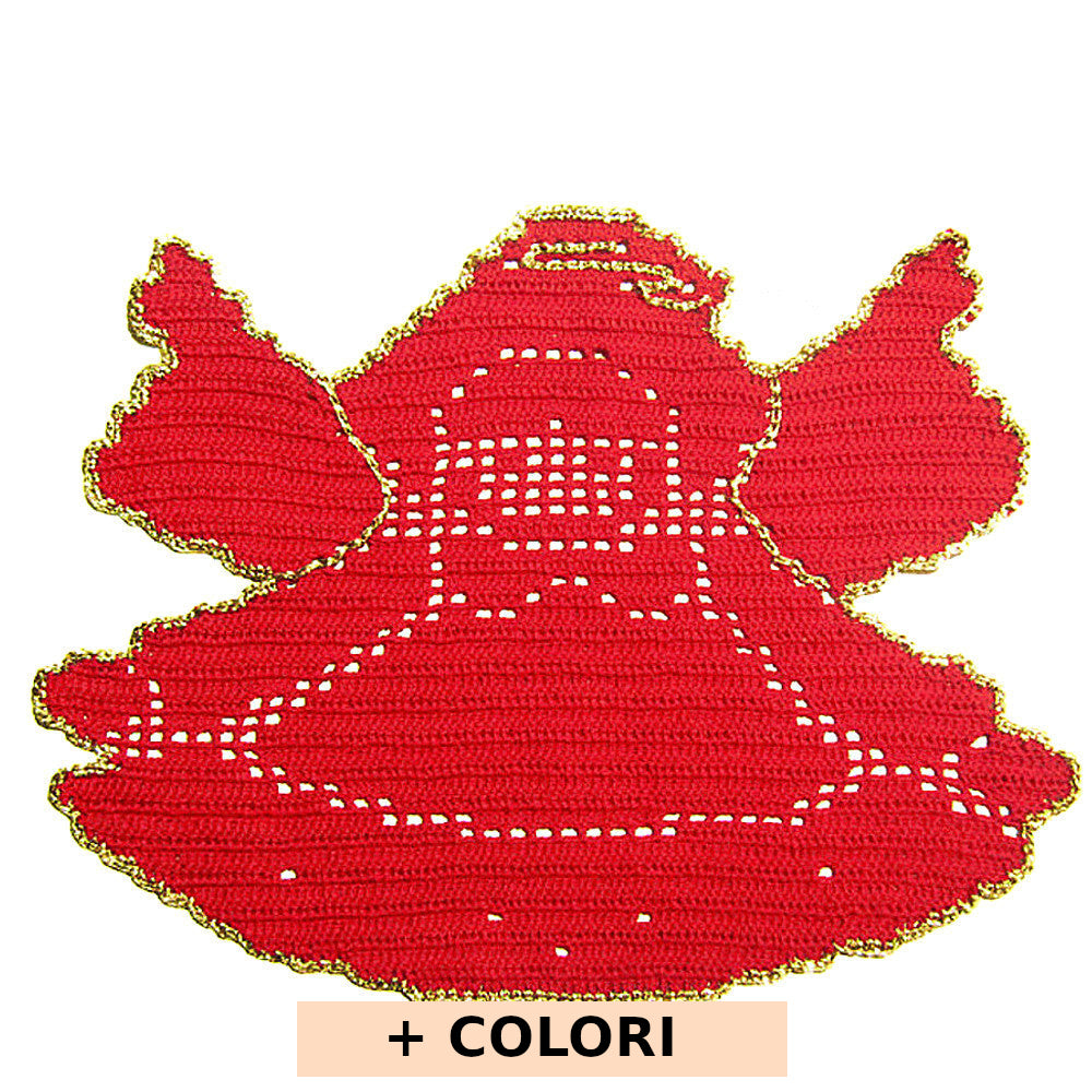 Centrino di Natale Angelo rosso e oro ad uncinetto 33x25 cm