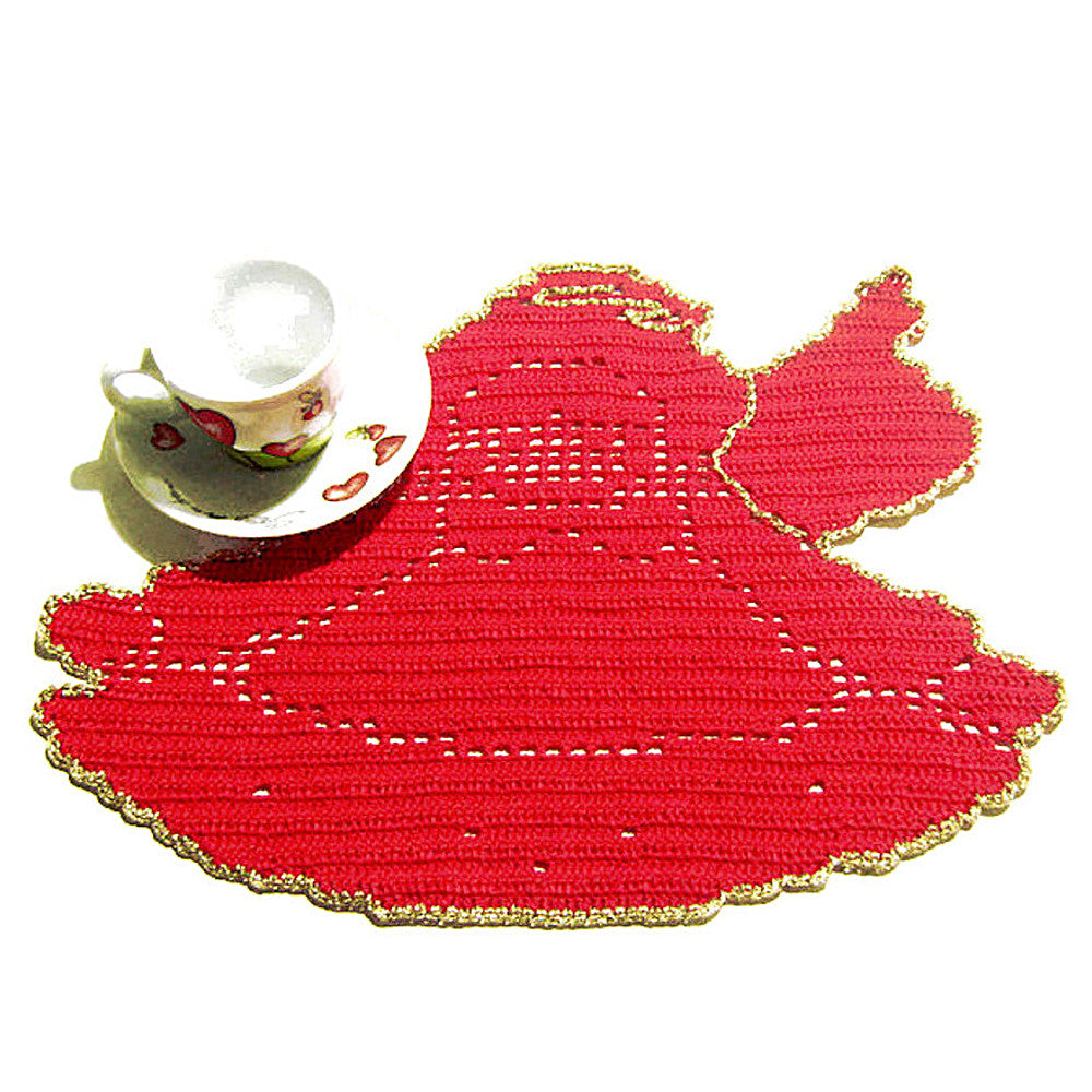 Centrino di Natale Angelo rosso e oro ad uncinetto 33x25 cm