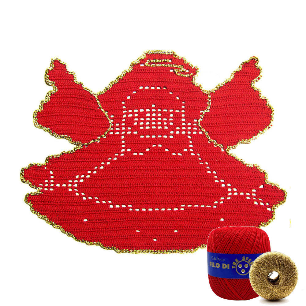 Centrino di Natale Angelo rosso e oro ad uncinetto 33x25 cm