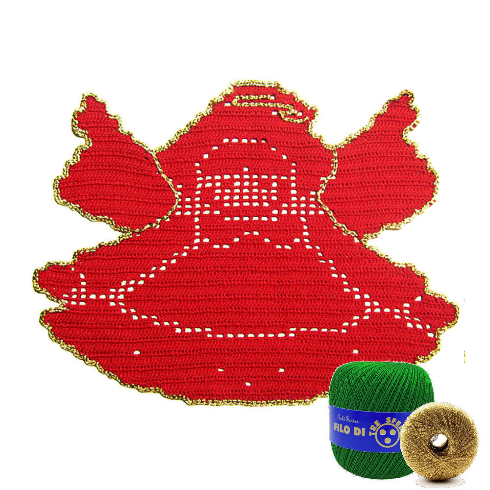 Centrino di Natale Angelo verde e oro ad uncinetto 33x25 cm
