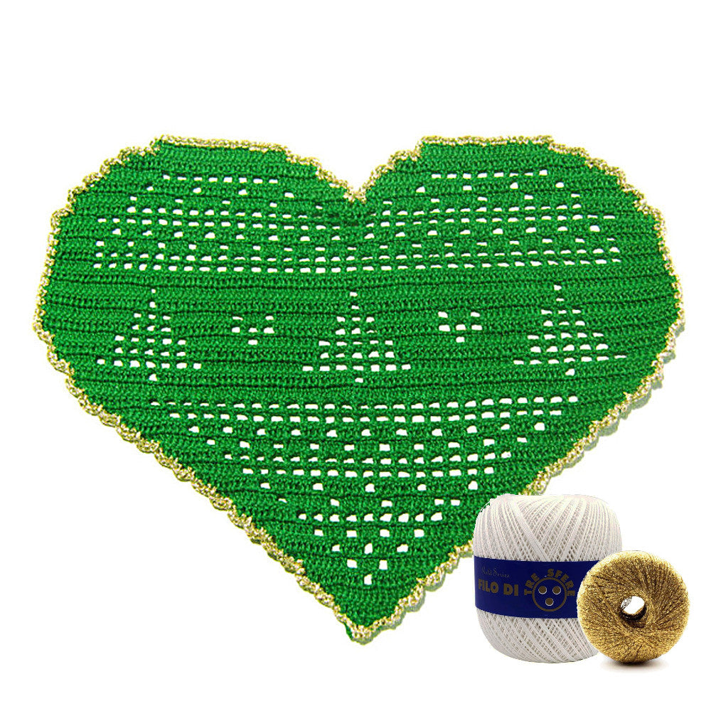 Centrino di Natale bianco e oro con alberelli ad uncinetto 26x18 cm