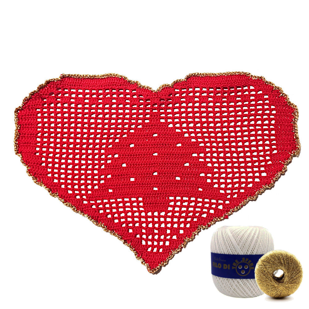 Centrino di Natale bianco e oro con alberello ad uncinetto 29x19 cm