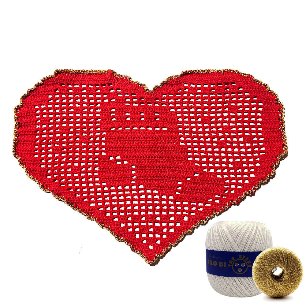 Centrino di Natale bianco e oro con calzetta ad uncinetto 29x19 cm