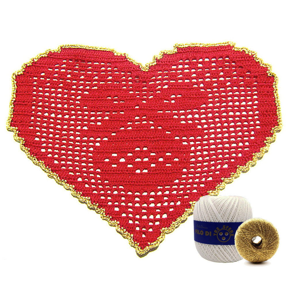 Centrino di Natale bianco e oro con pallina ad uncinetto 29x19 cm