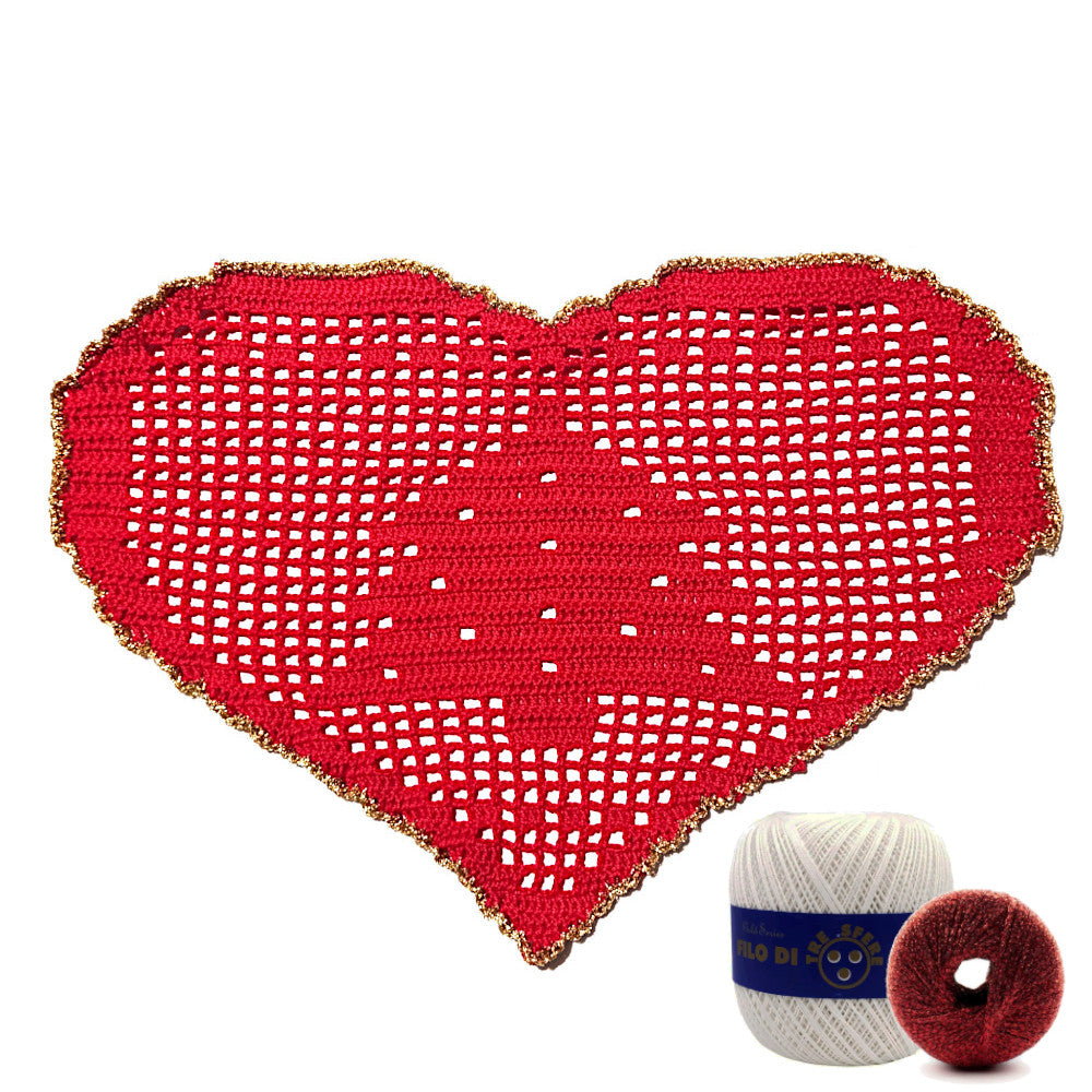 Centrino di Natale bianco e rosso con alberello ad uncinetto 29x19 cm