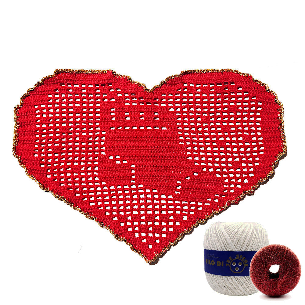 Centrino di Natale bianco e rosso con calzetta ad uncinetto 29x19 cm