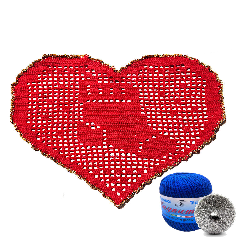 Centrino di Natale blu e argento con calzetta ad uncinetto 29x19 cm