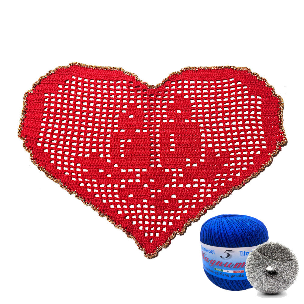 Centrino di Natale blu e argento con candele ad uncinetto 29x19 cm