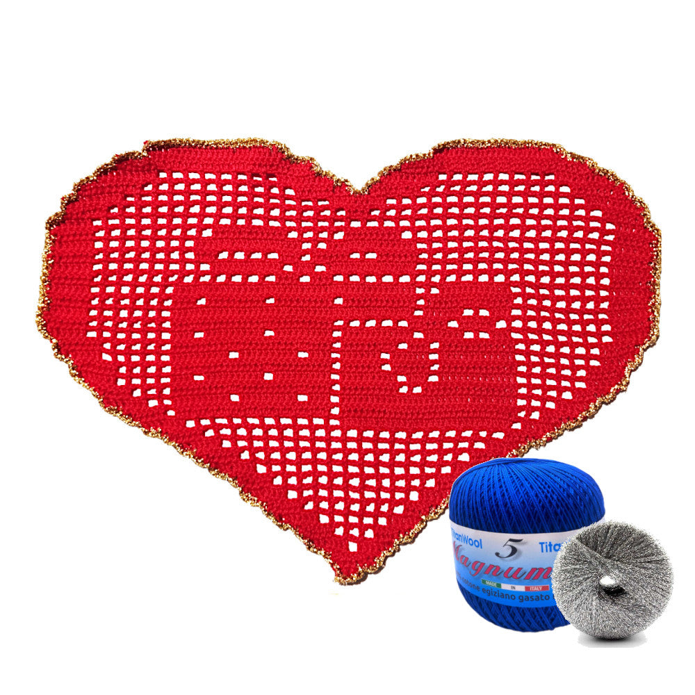 Centrino di Natale blu e argento con regali ad uncinetto 29x19 cm