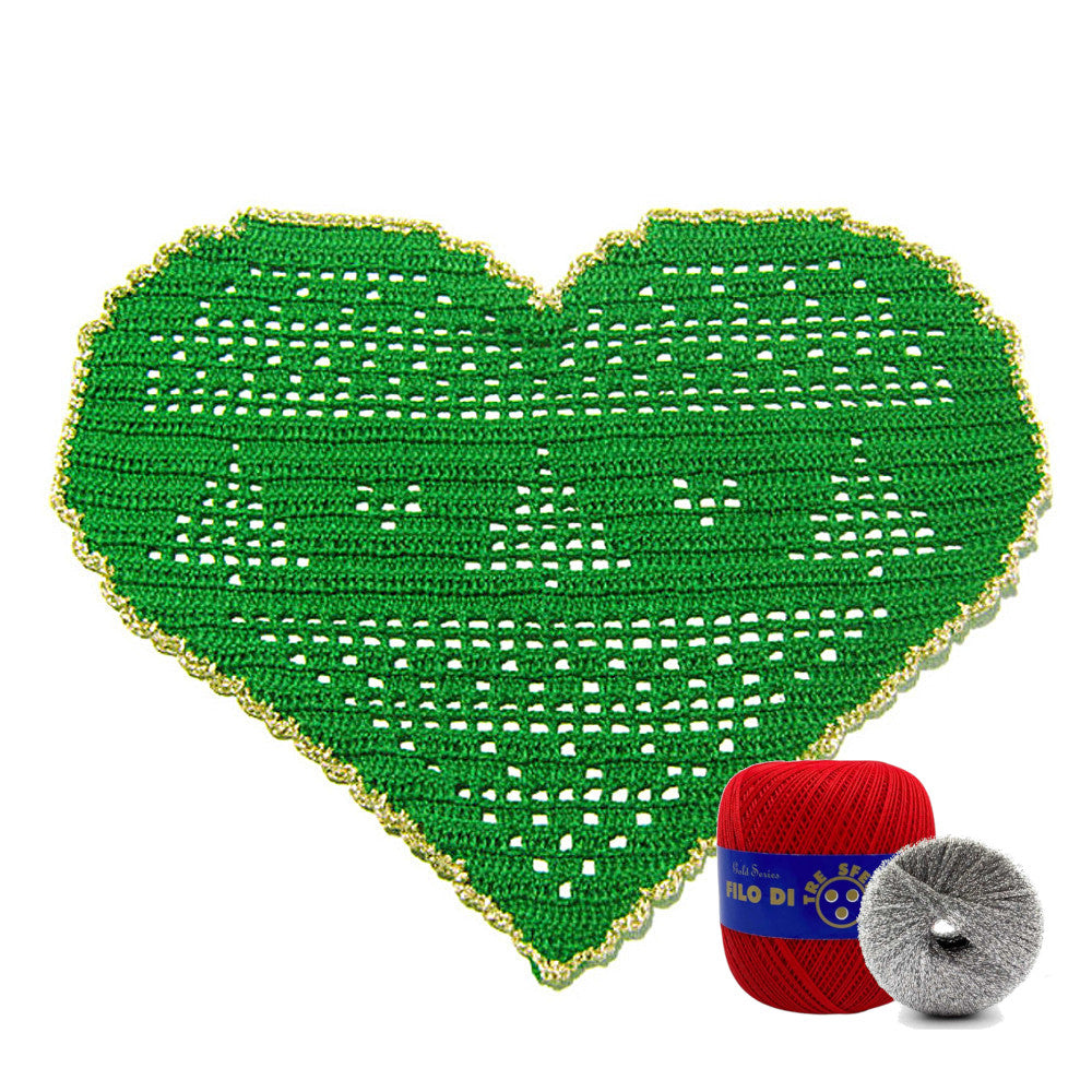 Centrino di Natale rosso e argento con alberelli ad uncinetto 26x18 cm