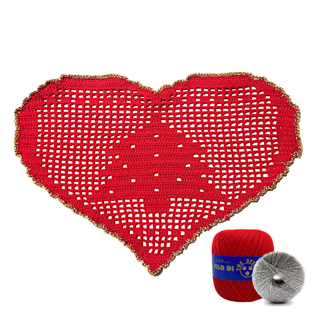 Centrino di Natale rosso e argento con alberello ad uncinetto 29x19 cm