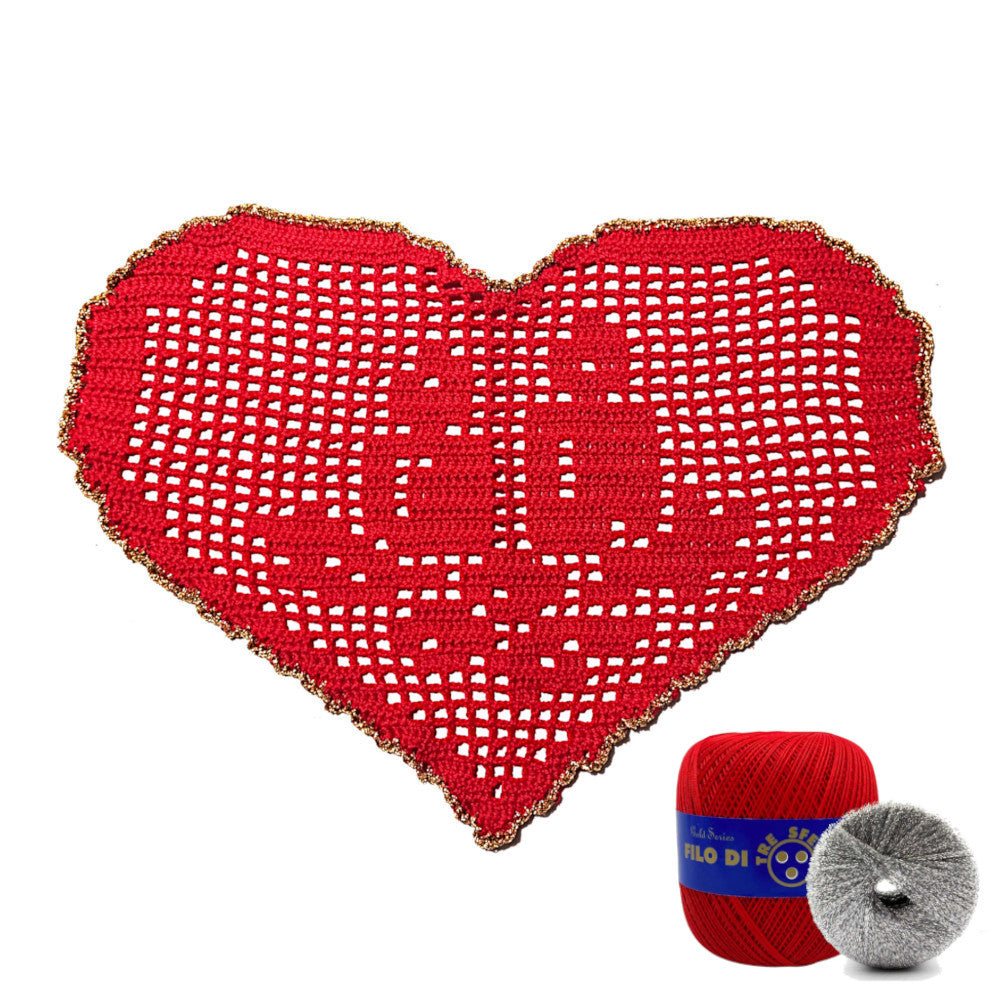 Centrino di Natale rosso e argento con candele ad uncinetto 29x19 cm