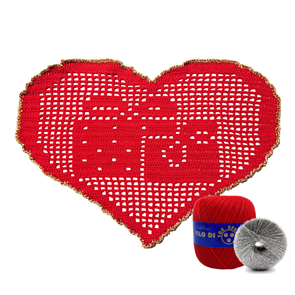 Centrino di Natale rosso e argento con regali ad uncinetto 29x19 cm