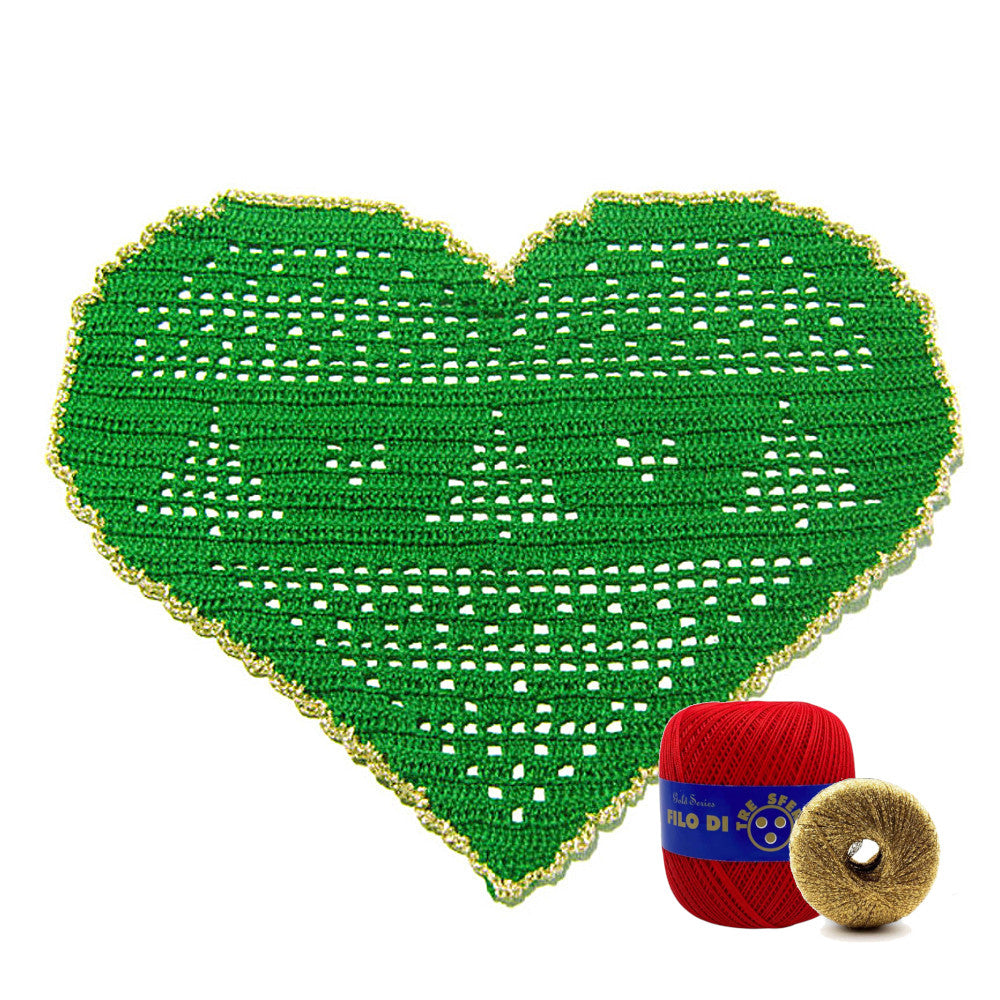 Centrino di Natale rosso e oro con alberelli ad uncinetto 26x18 cm