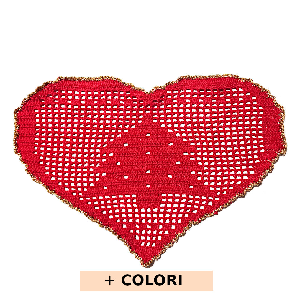 Centrino di Natale rosso e oro con alberello ad uncinetto 29x19 cm