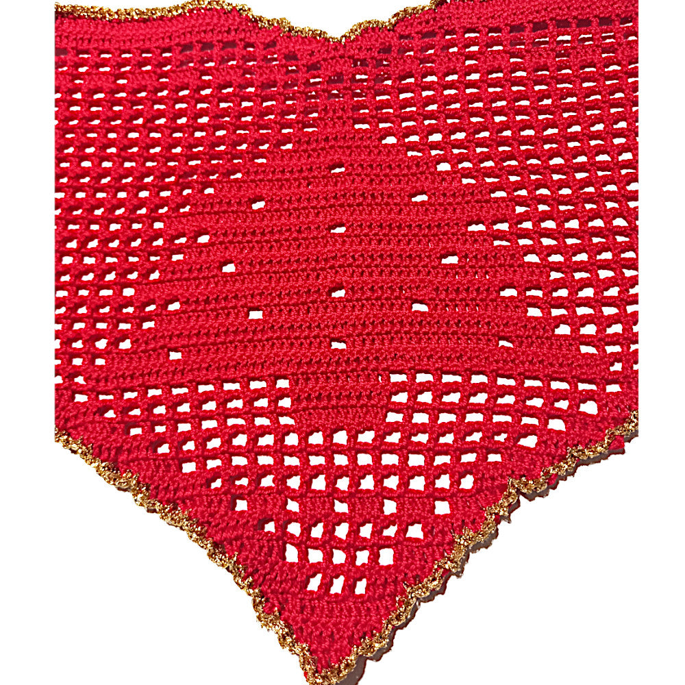 Centrino di Natale rosso e oro con alberello ad uncinetto 29x19 cm