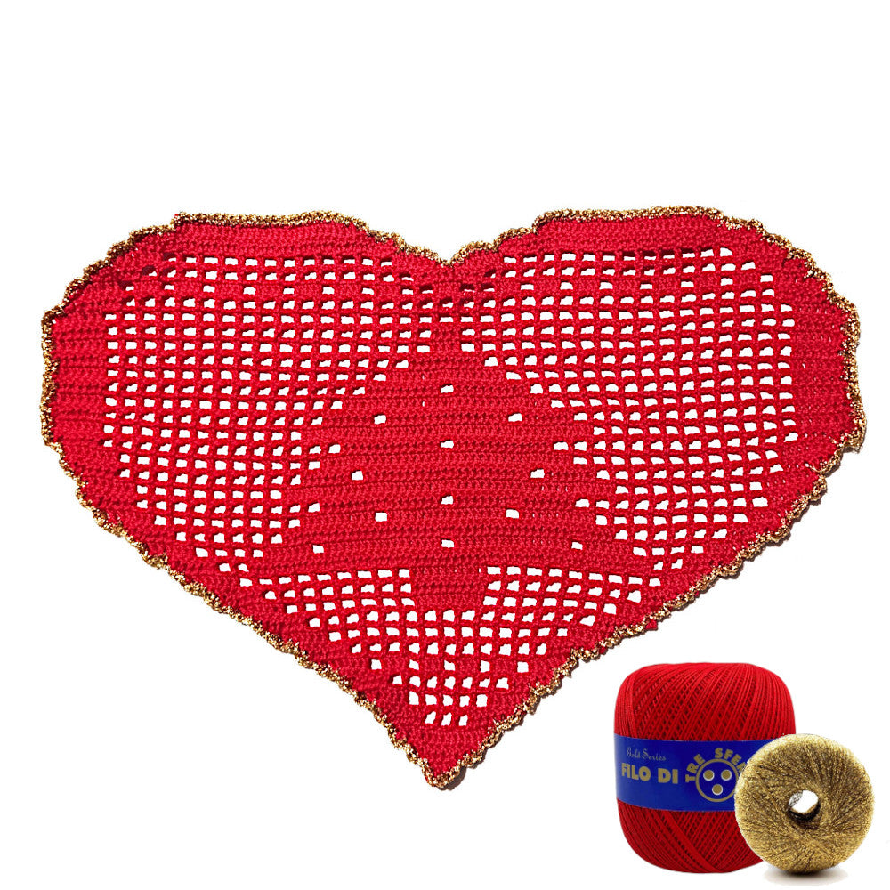 Centrino di Natale rosso e oro con alberello ad uncinetto 29x19 cm