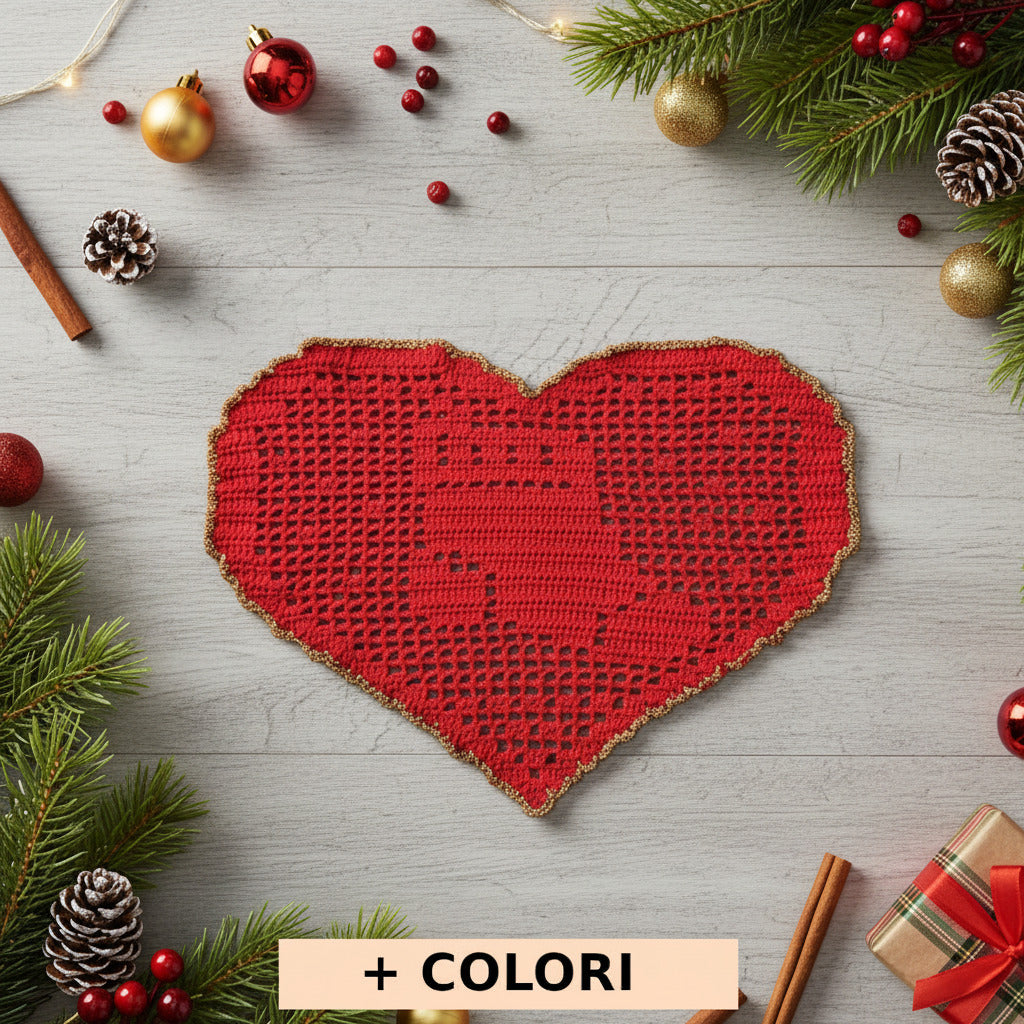 Centrino di Natale rosso e oro con calzetta ad uncinetto 29x19 cm - 43NT