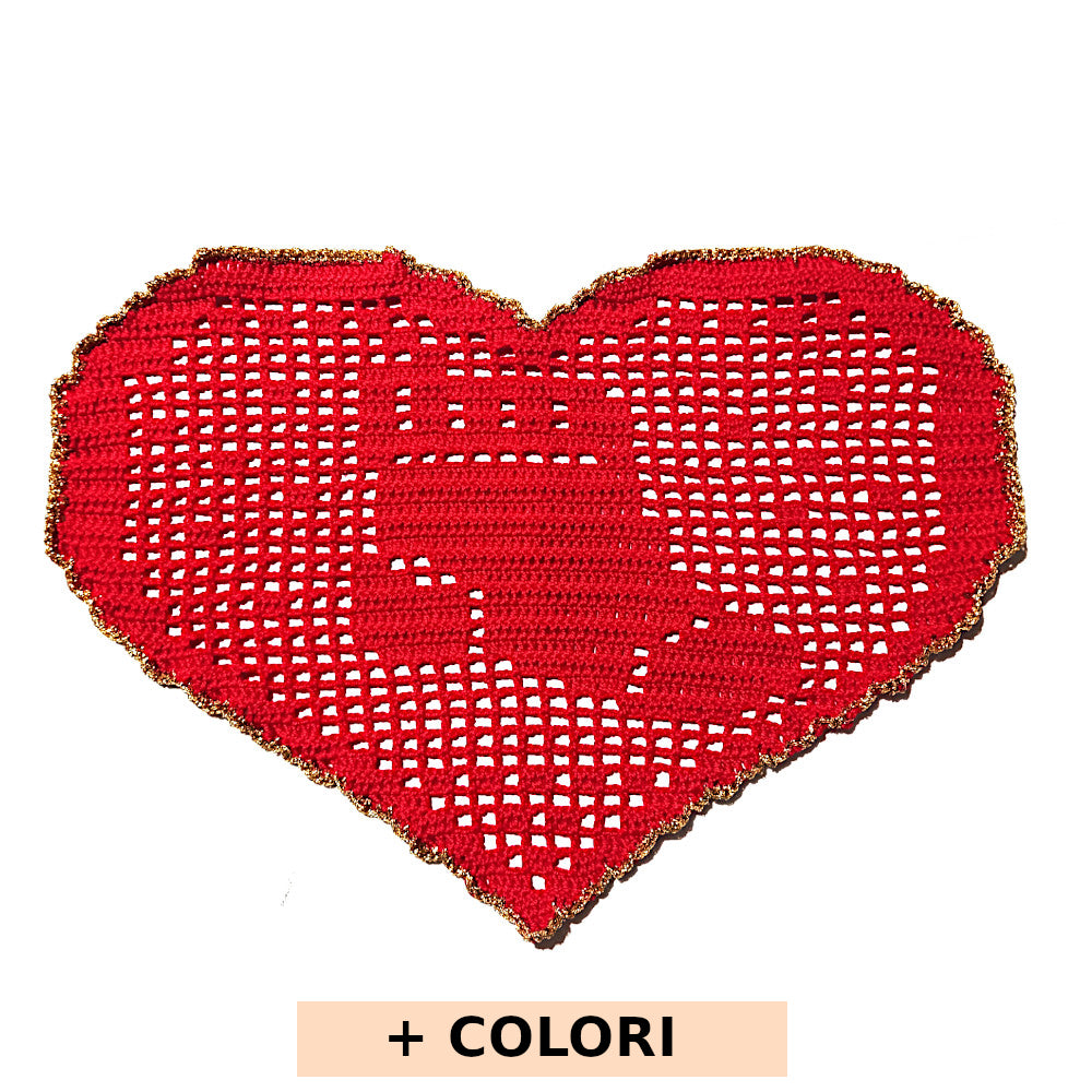 Centrino di Natale rosso e oro con calzetta ad uncinetto 29x19 cm