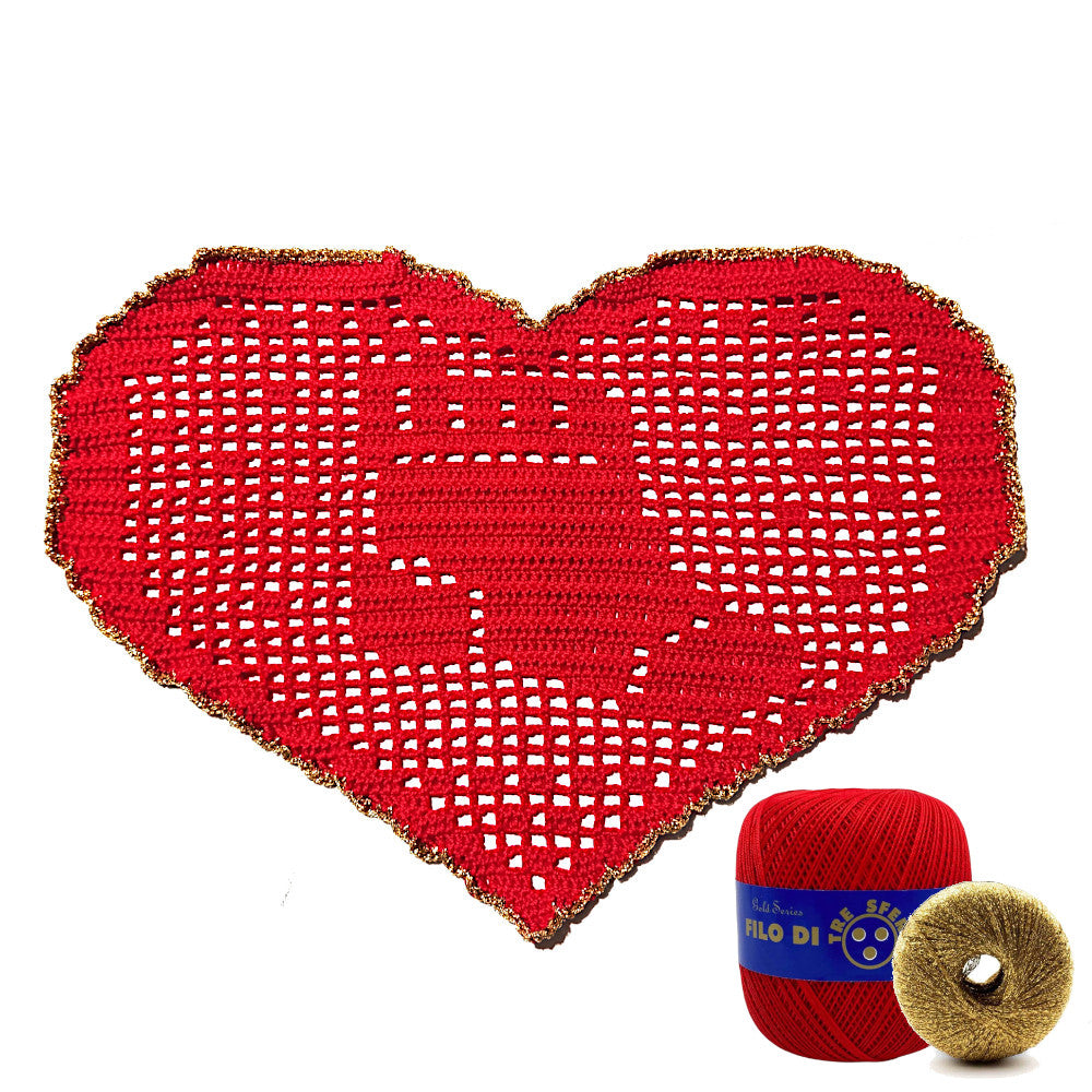 Centrino di Natale rosso e oro con calzetta ad uncinetto 29x19 cm