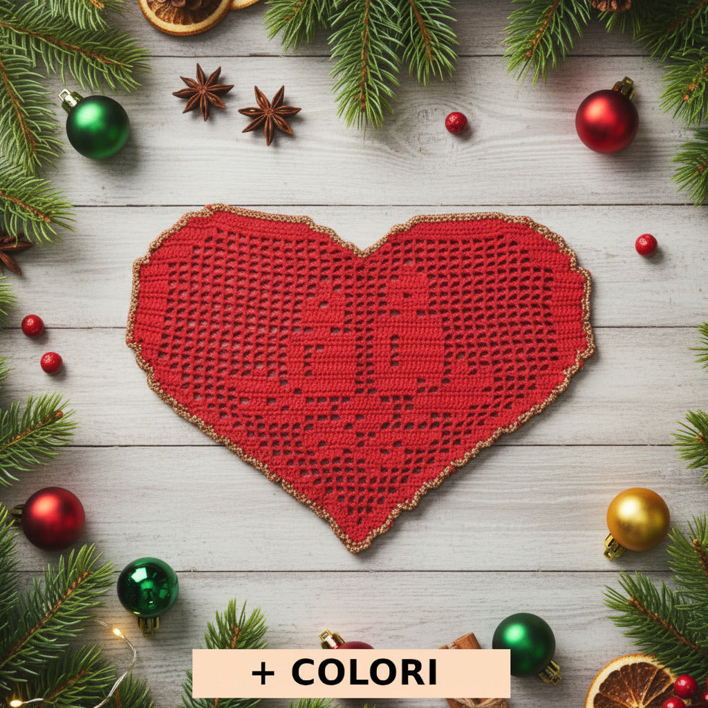 Centrino di Natale rosso e oro con candele ad uncinetto 29x19 cm