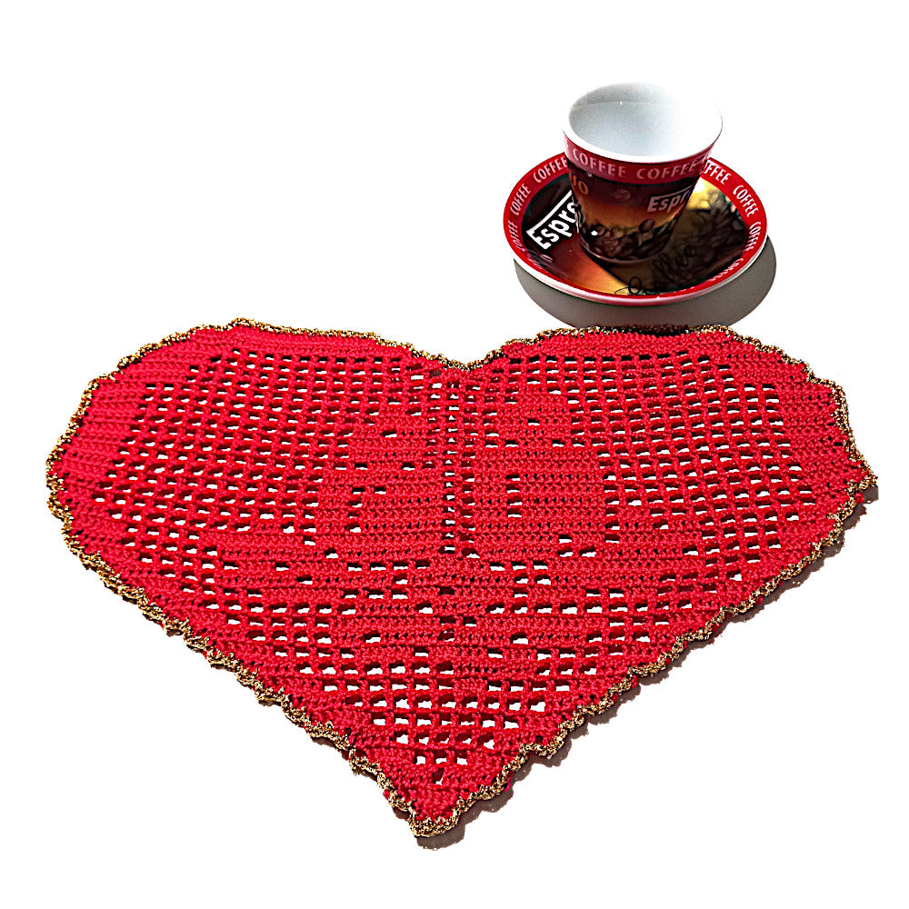 Centrino di Natale rosso e oro con candele ad uncinetto 29x19 cm