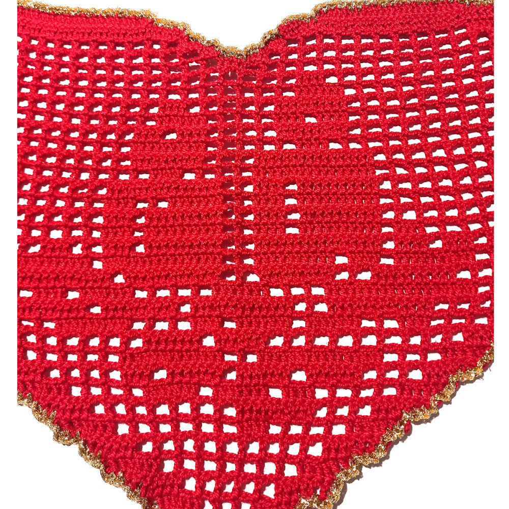 Centrino di Natale rosso e oro con candele ad uncinetto 29x19 cm