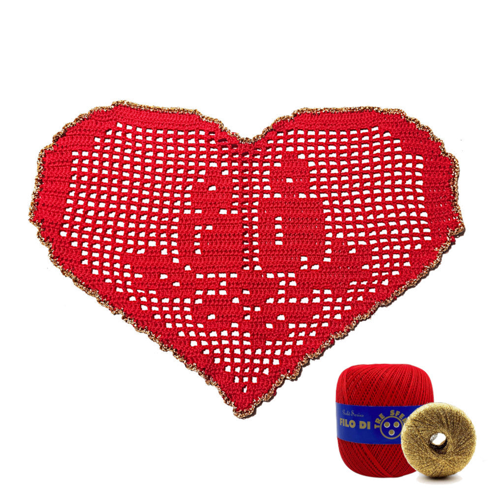 Centrino di Natale rosso e oro con candele ad uncinetto 29x19 cm