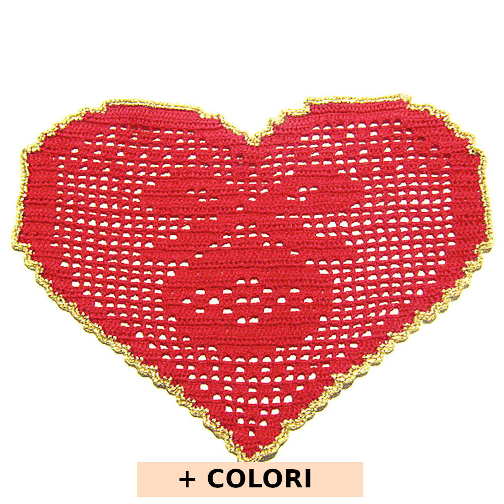 Centrino di Natale rosso e oro con pallina ad uncinetto 29x19 cm