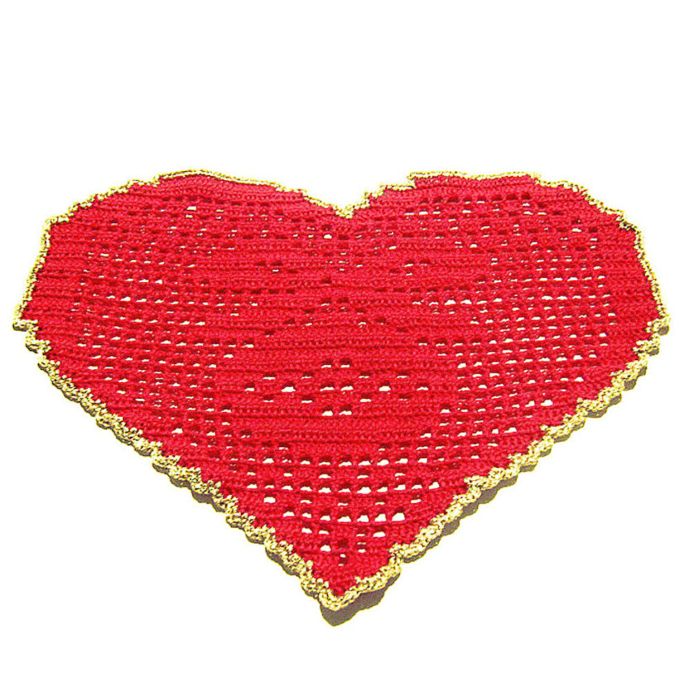 Centrino di Natale rosso e oro con pallina ad uncinetto 29x19 cm