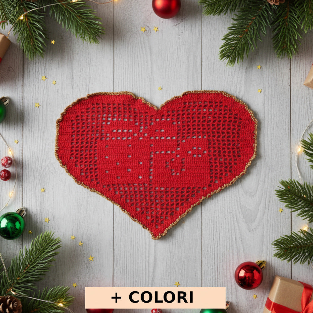 Centrino di Natale rosso e oro con regali ad uncinetto 29x19 cm - 41NT