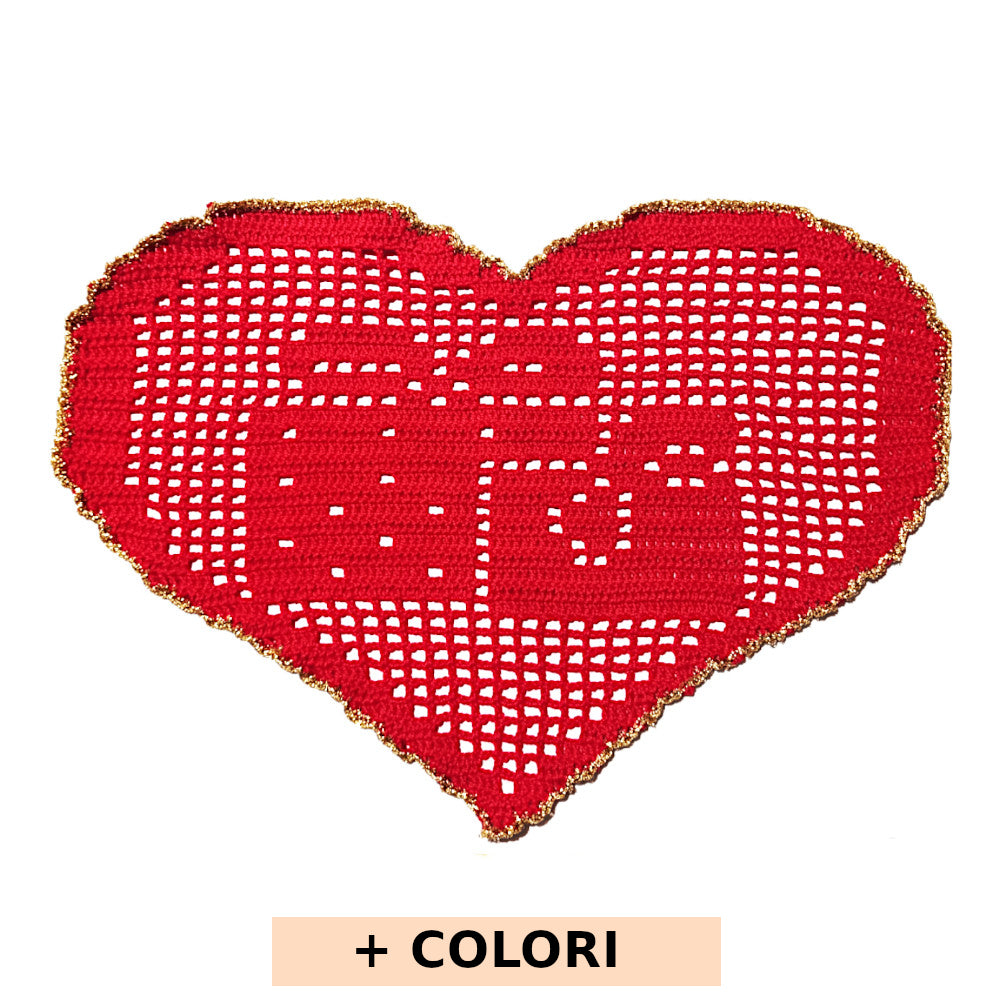 Centrino di Natale rosso e oro con regali ad uncinetto 29x19 cm