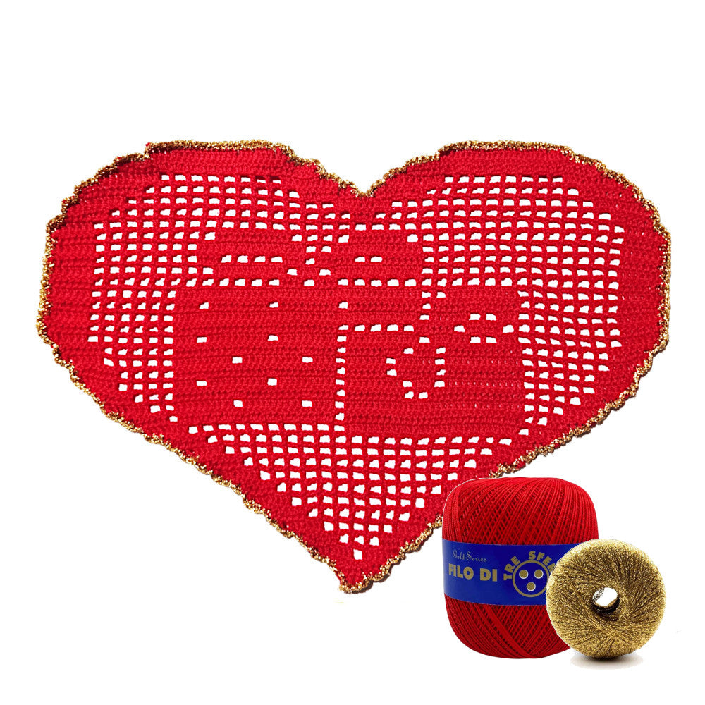 Centrino di Natale rosso e oro con regali ad uncinetto 29x19 cm