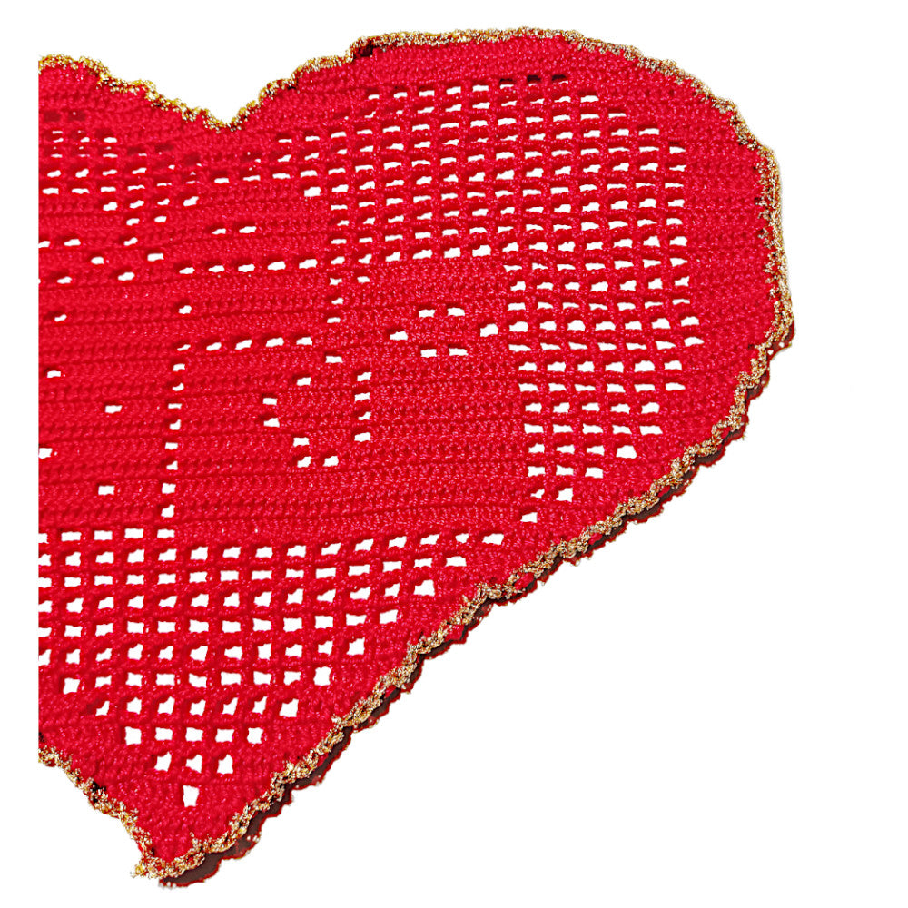 Centrino di Natale rosso e oro con regali ad uncinetto 29x19 cm