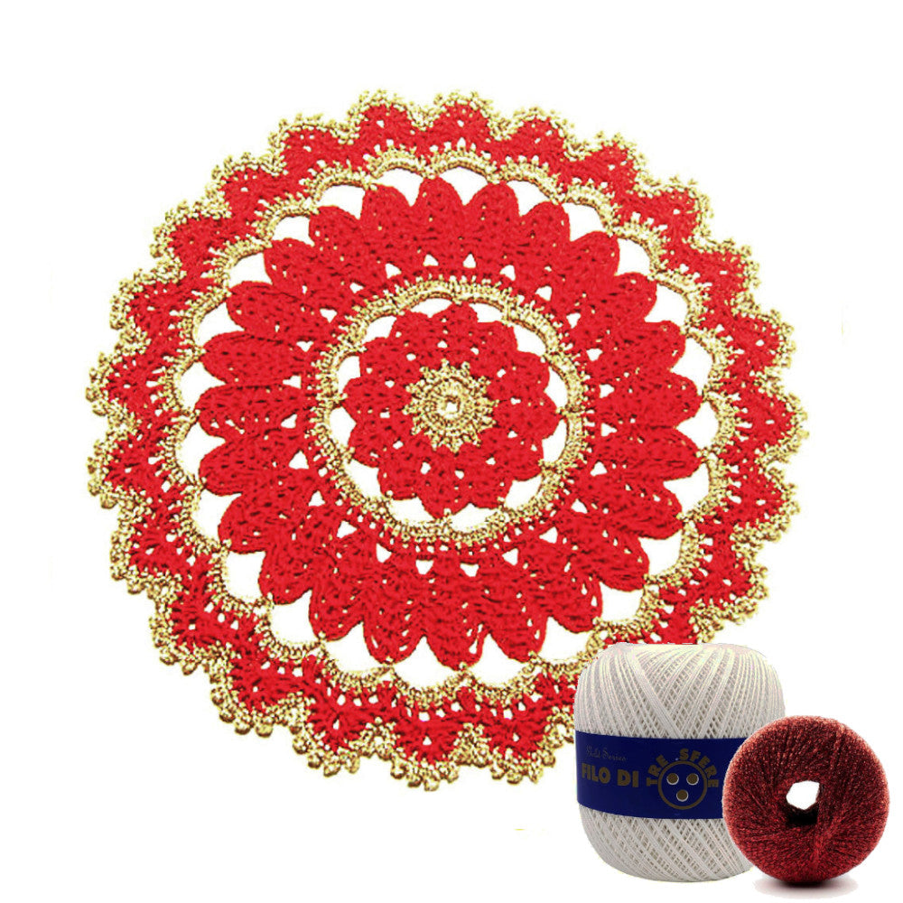 Centrino di Natale rotondo bianco e rosso ad uncinetto 26.5 cm