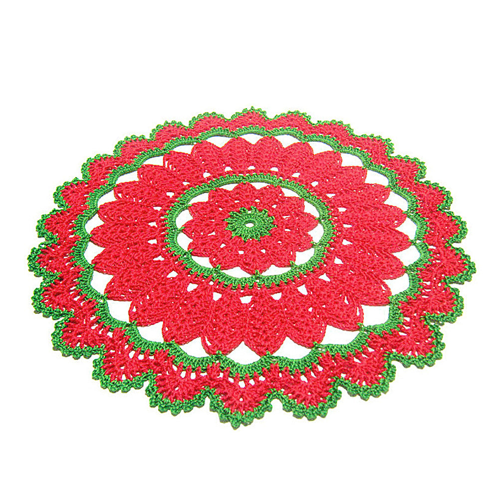 Centrino di Natale rotondo rosso e verde ad uncinetto 26.5 cm