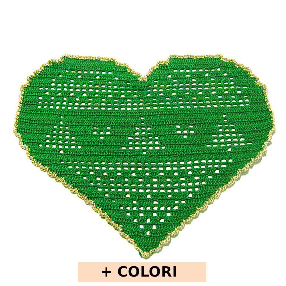 Centrino di Natale verde e oro con alberelli ad uncinetto 26x18 cm