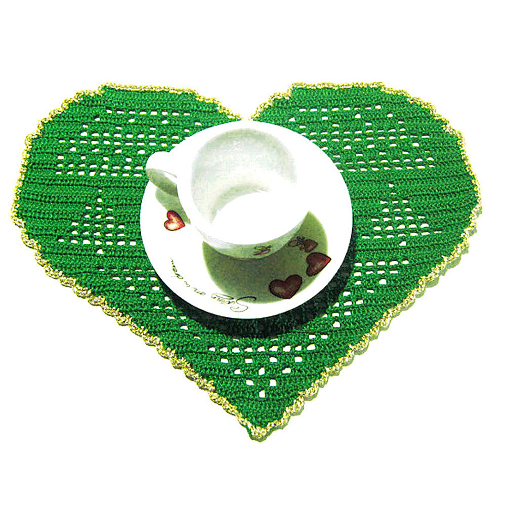 Centrino di Natale verde e oro con alberelli ad uncinetto 26x18 cm