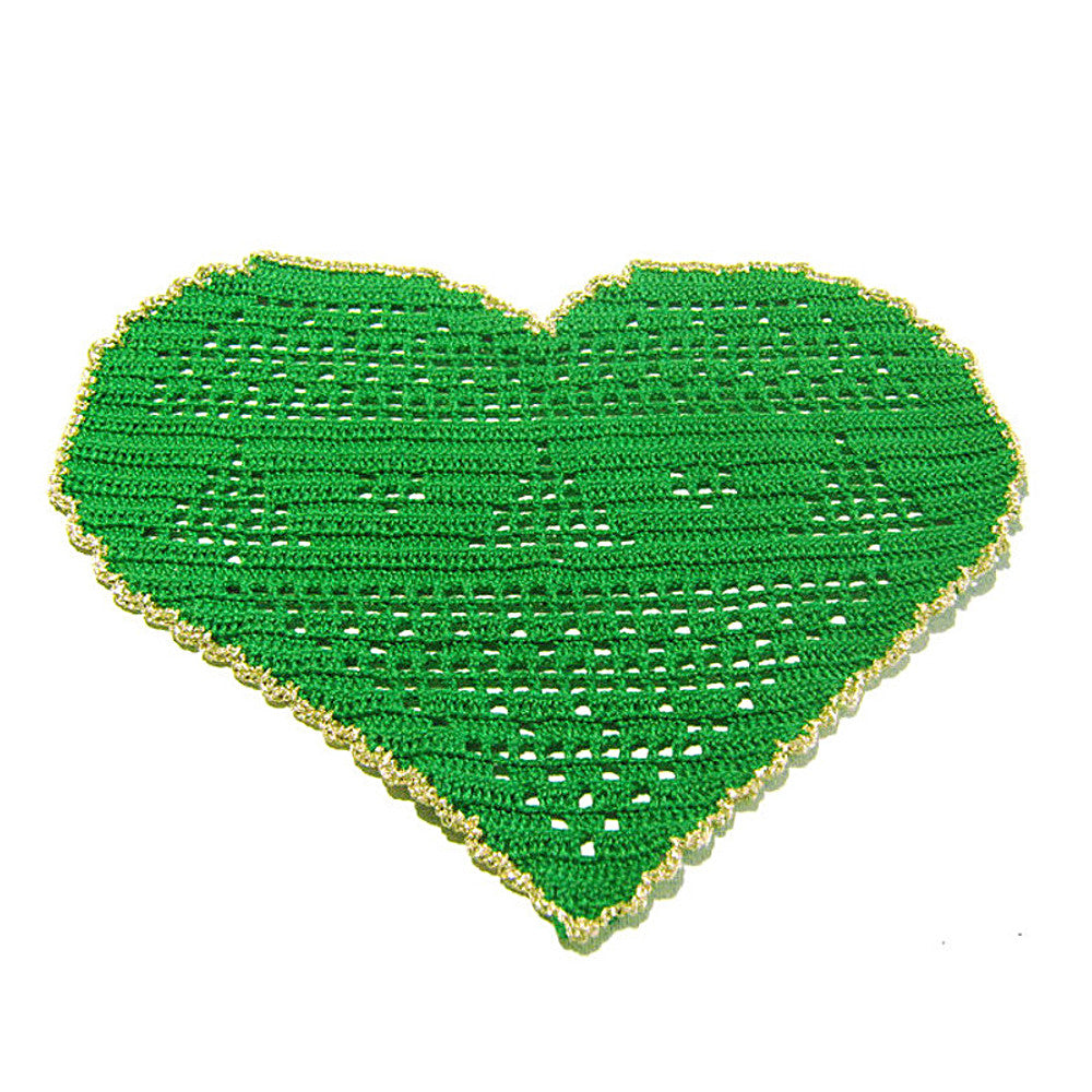 Centrino di Natale verde e oro con alberelli ad uncinetto 26x18 cm