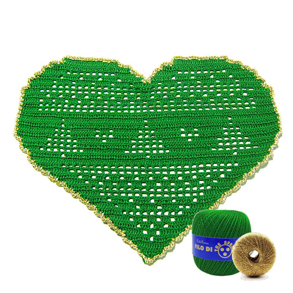 Centrino di Natale verde e oro con alberelli ad uncinetto 26x18 cm