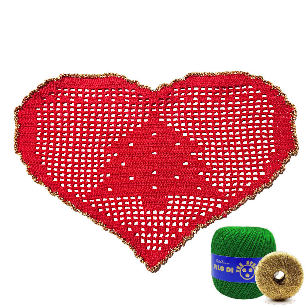 Centrino di Natale verde e oro con alberello ad uncinetto 29x19 cm