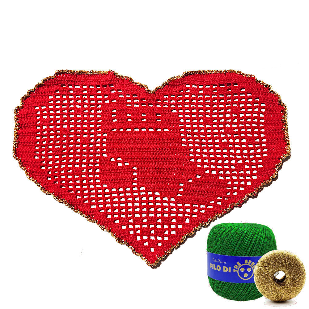 Centrino di Natale verde e oro con calzetta ad uncinetto 29x19 cm