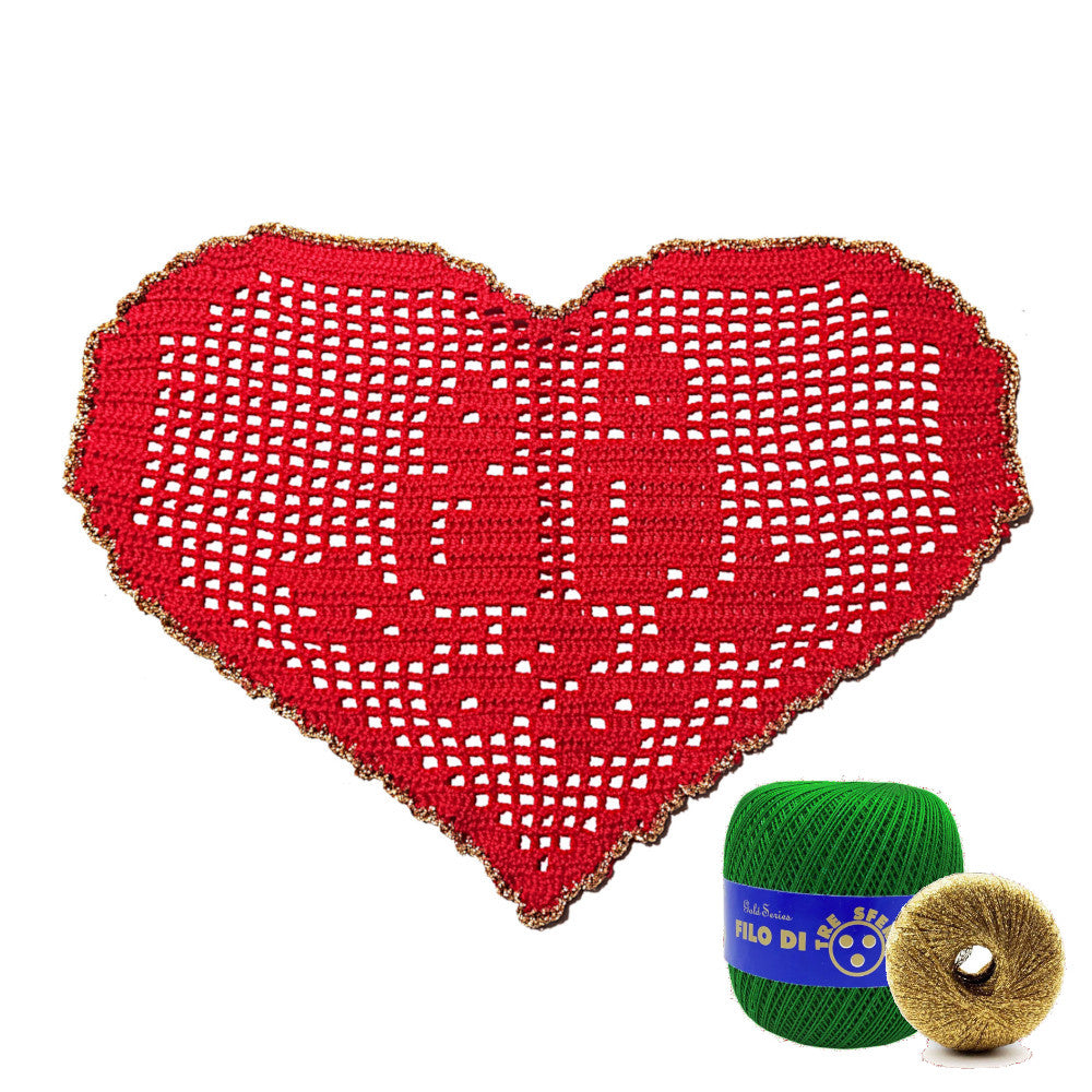 Centrino di Natale verde e oro con candele ad uncinetto 29x19 cm