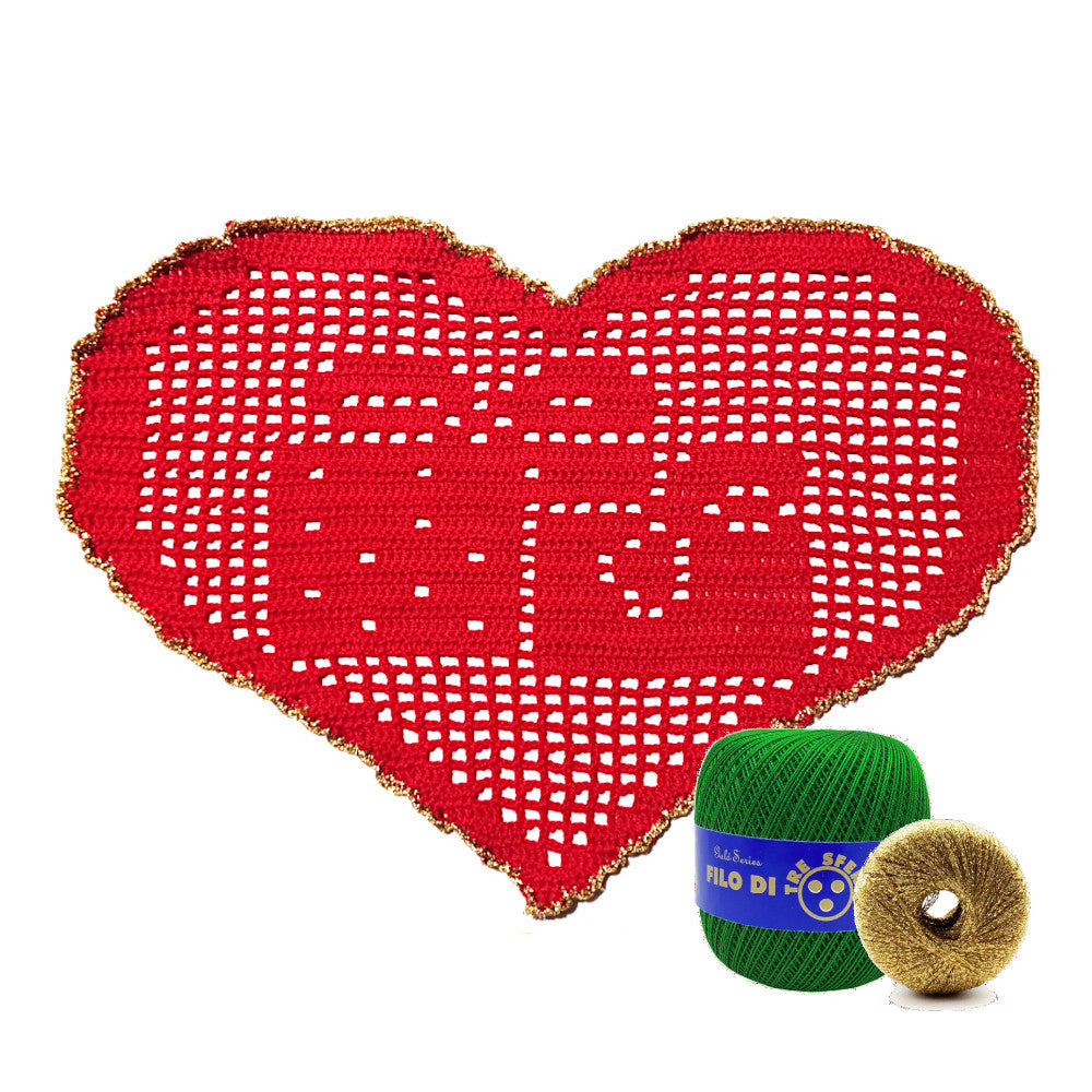 Centrino di Natale verde e oro con regali ad uncinetto 29x19 cm