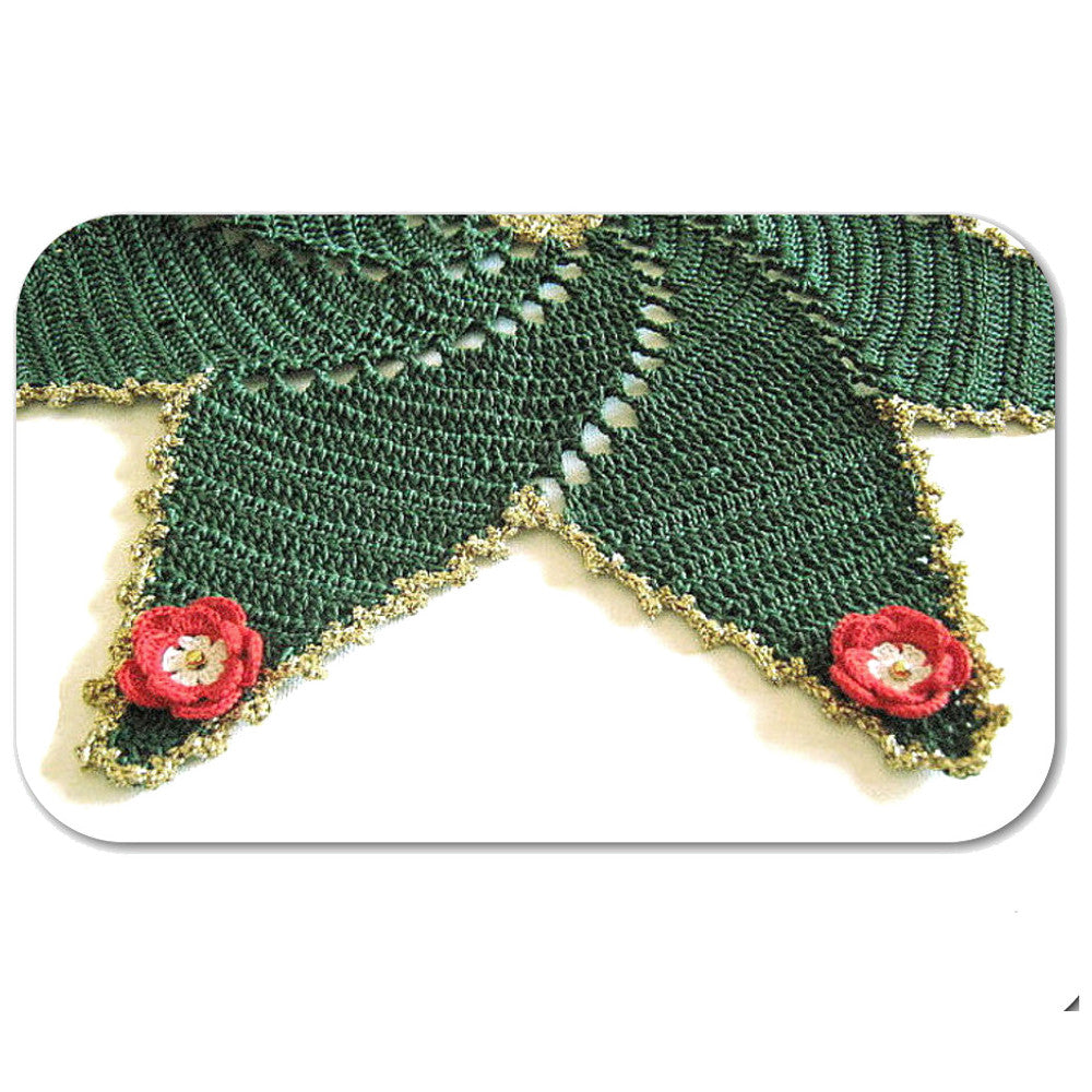 Centrino di Natale verde scuro e oro ad uncinetto 36 cm