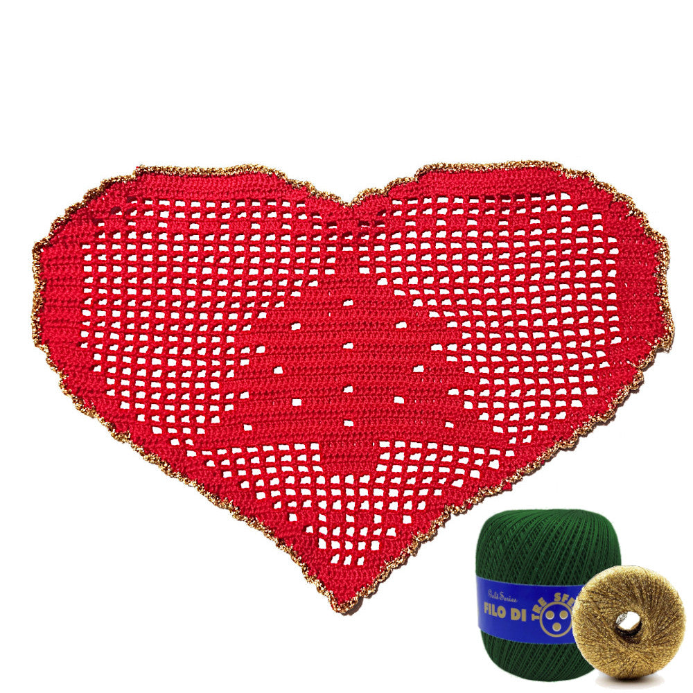 Centrino di Natale verde scuro e oro con alberello ad uncinetto 29x19 cm