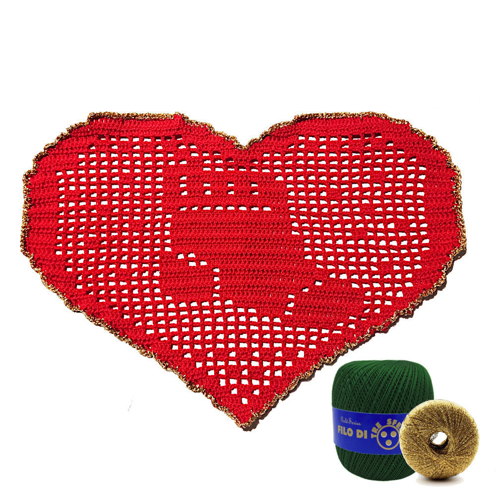 Centrino di Natale verde scuro e oro con calzetta ad uncinetto 29x19 cm