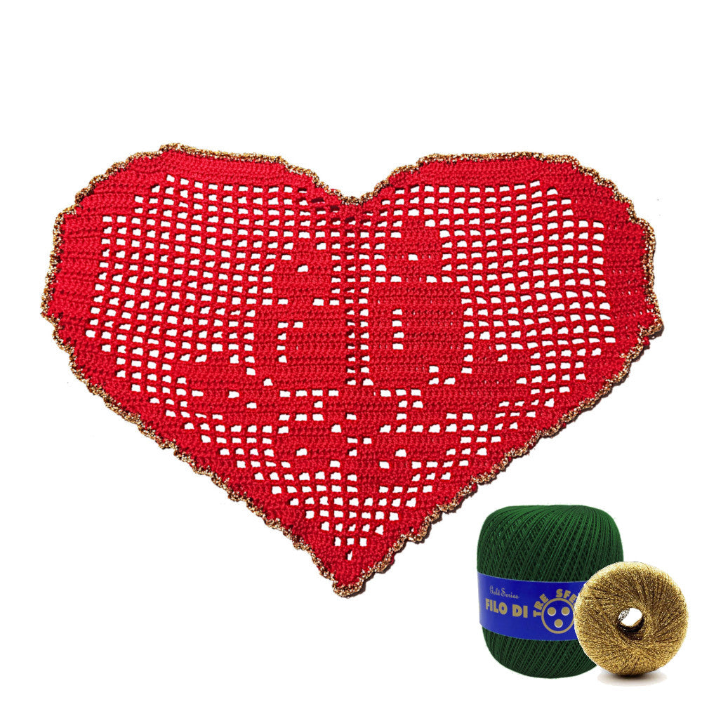 Centrino di Natale verde scuro e oro con candele ad uncinetto 29x19 cm