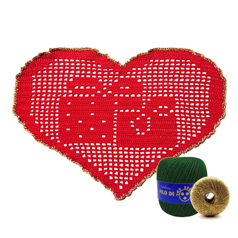 Centrino di Natale verde scuro e oro con regali ad uncinetto 29x19 cm