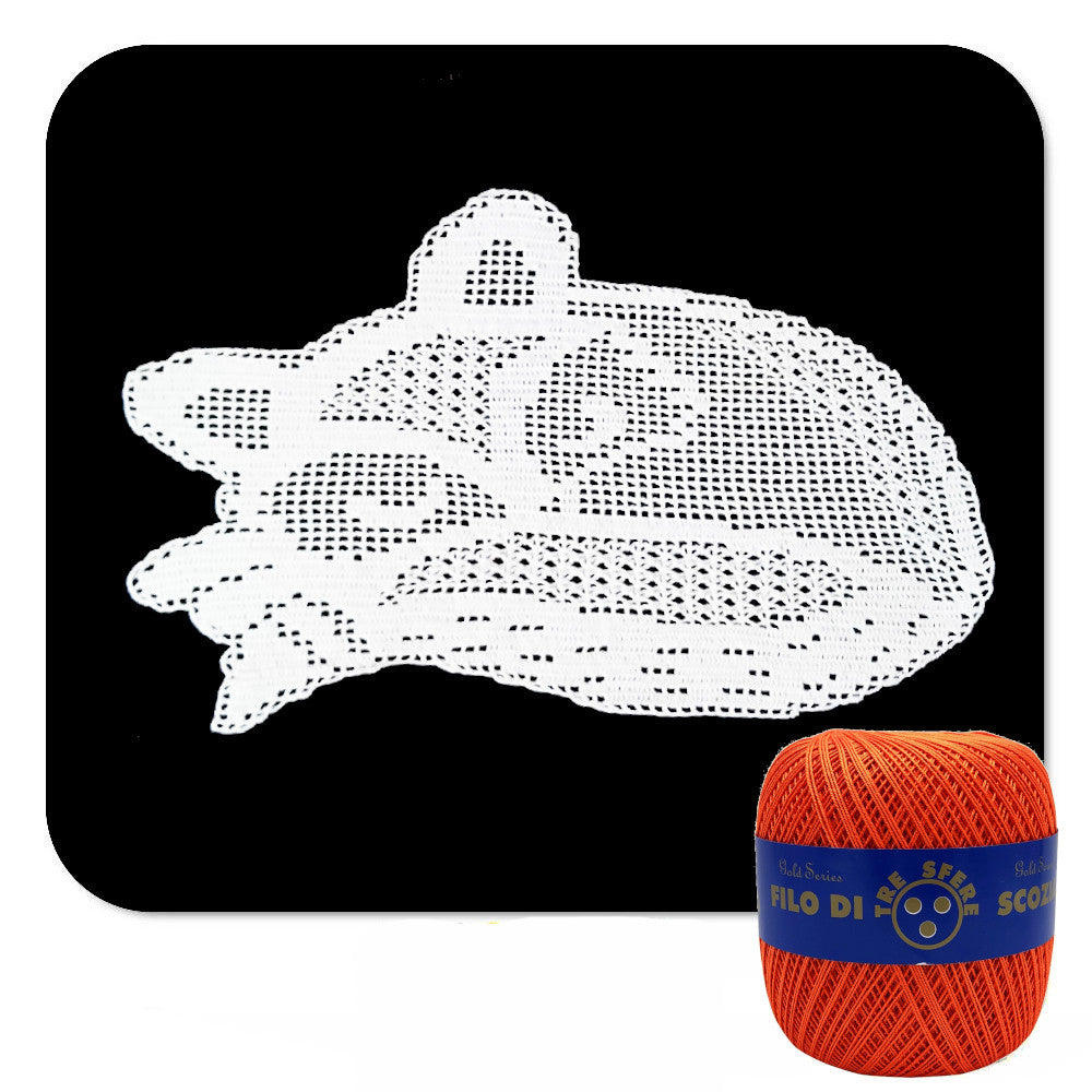 Centrino filet arancione a forma di volpe ad uncinetto 40x25 cm